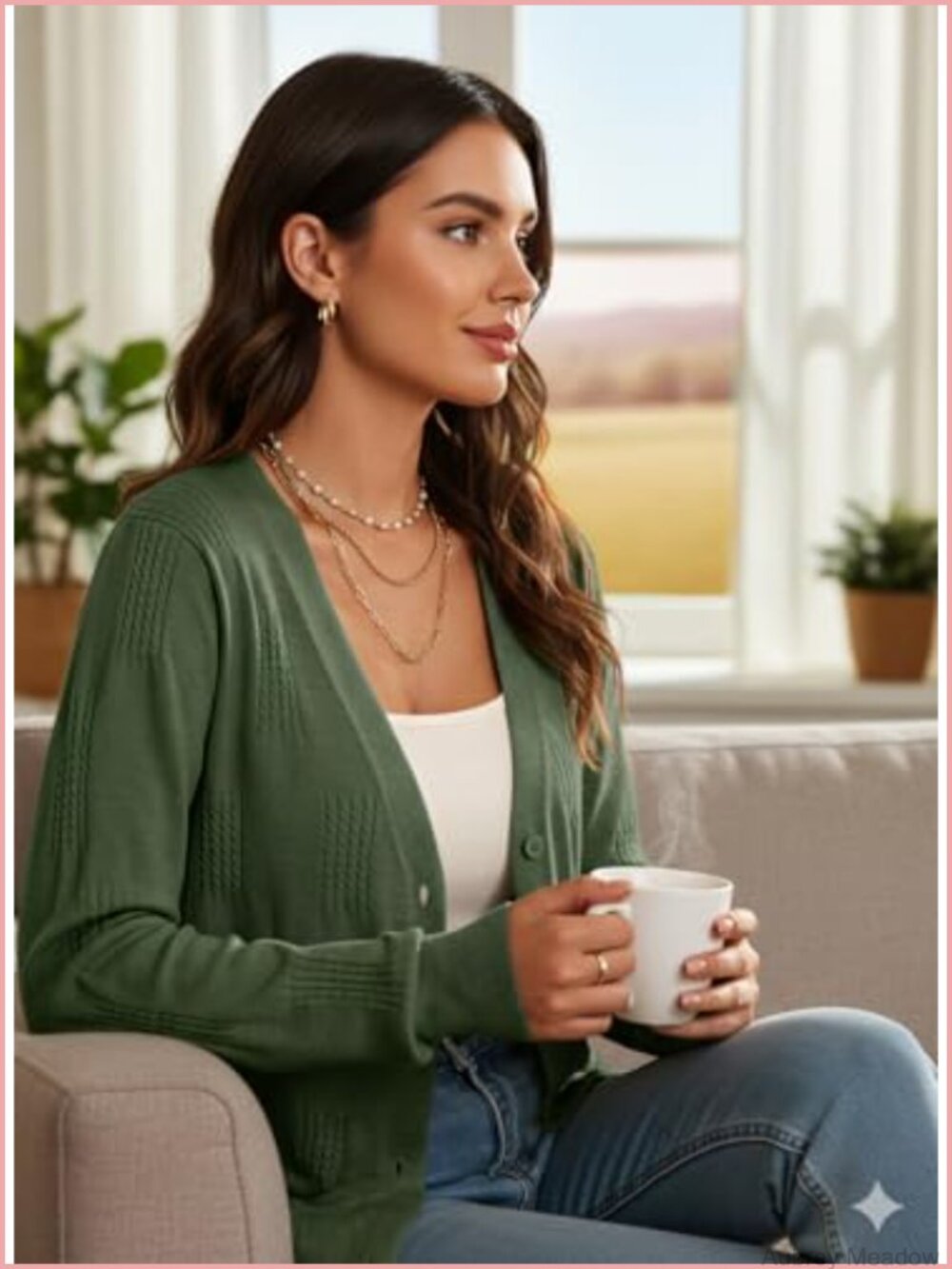 Women's V-Neck Open Front Cardigan Sweater Lightweight Knit with Pockets - Picture 4 of 6